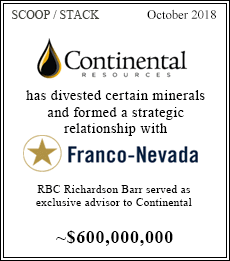 Continental Resources has divested certain minerals and formed a strategic relationship with Franco Nevada - ~$600,000,000